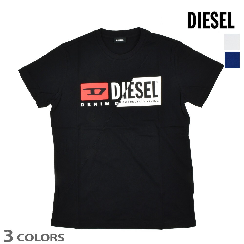 ディーゼル DIESEL 00SDP1/0091A ロゴTシャツ カットソー クルーネック 半袖 ブラック ホワイト 黒 白 メンズ[sdp10091a]