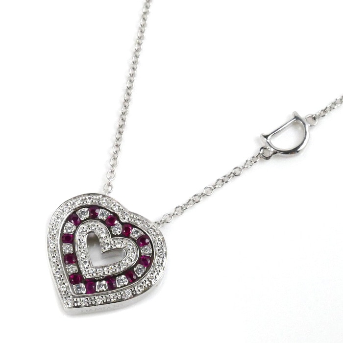 Damiani ダミアーニ K18WG ホワイトゴールド ベルエポック ハート ネックレス 20083365 ルビー ダイヤモンド 5.4g 40/45cm レディース 中古 美品
