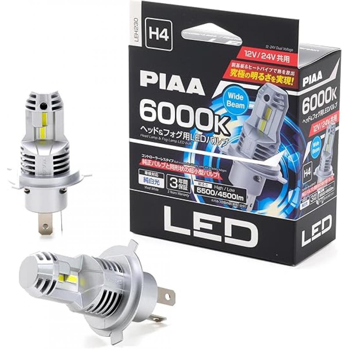 【在庫有・即納】PIAA(ピア) ヘッドライト/フォグランプ用 LED LEH230 H4 6000K 車検対応 34/34W Hi5500/Lo4500lm 12V/24V共用 カー用品