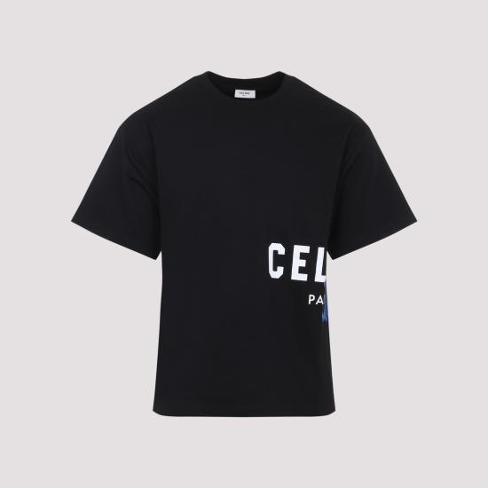 CELINE Men T-Shirts RX0HV1242 GDU0 BLACK WHITE BLUE