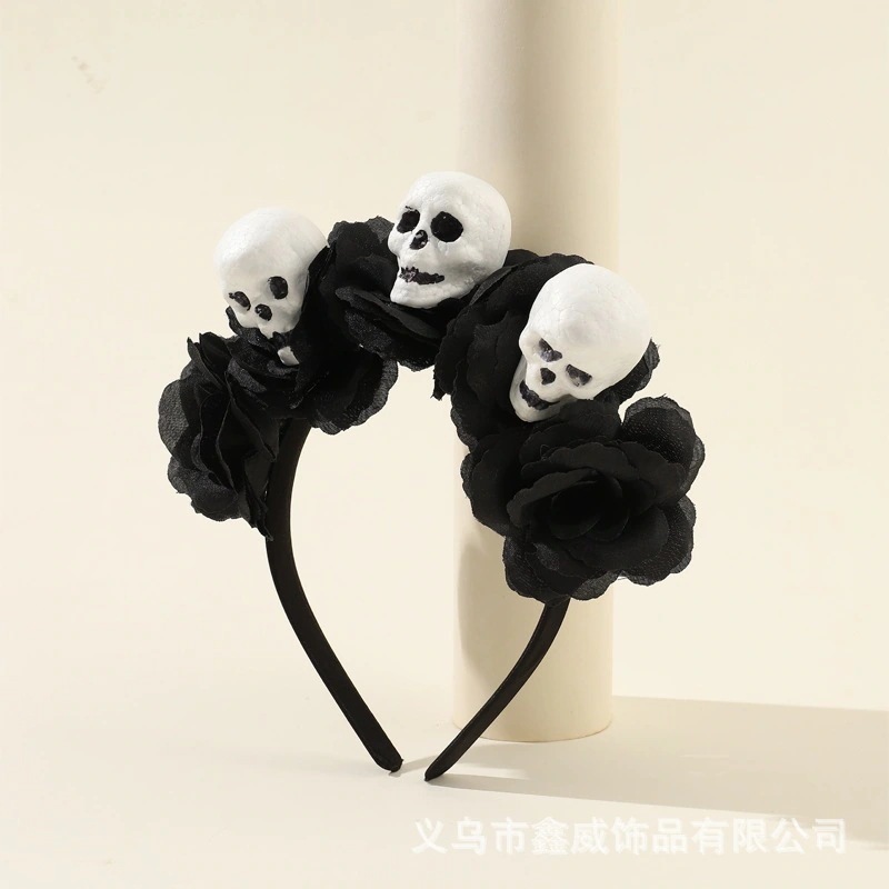 ヨーロッパとアメリカのハロウィーンパーティースカルヘッドバンドアンデッドフェスティバルヘッドドレスシミュレーションフラワーブラックヘッドバンド