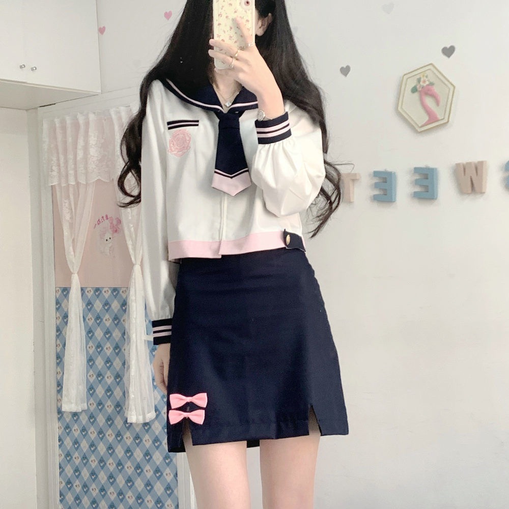 【JK】オリジナル春桜女子jk韓国式制服スーツ学院風ハイウエストスカート長袖