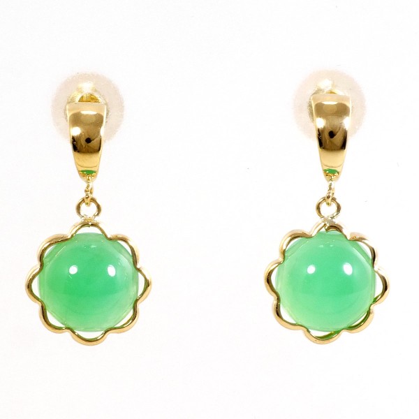 K18 18金 YG イエローゴールド ピアス クリソプレーズ 総重量約0.9g ジュエリー 中古