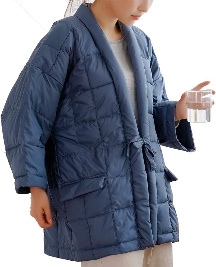 はんてん 襟付き 防寒 部屋着 男女兼用 フリーサイズ 軽くて洗える(ブルー, Free Size)
