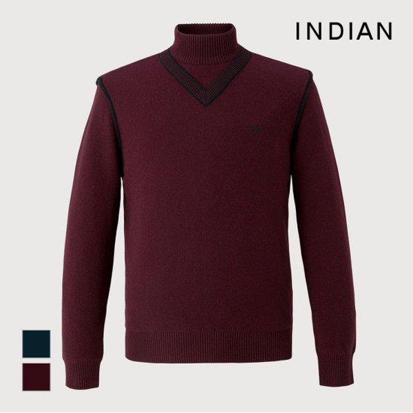 [INDIAN] 二重Vネック防風ハーフタートルニット_MIGBHYW9121