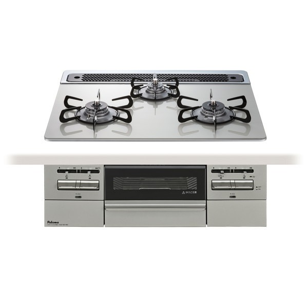 PD-743WS-60GH-LP シャインシルバー BRilliOα ブリリオアルファ ビルトインガスコンロ (LPガス・60cm・3口・水無し両面焼き)