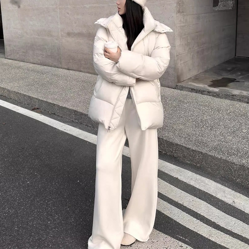 レディース 90% ホワイトダックダウン 取り外し可能フード付きダウンジャケット 2025年冬 ホワイト 暖かい 厚手 防寒 ヒップラップ パファージャケット