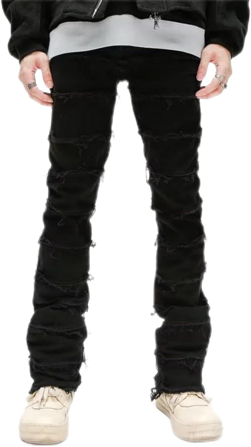 デニムパンツ ジーパン メンズ スキニーパンツ 細身 切り替え ダメージ加工 多層 大人 ズボン ロングパンツ 大人 お洒落 オリジナル トレンド 厚い 立体裁断 快適 しっかり オールシーズン バイ