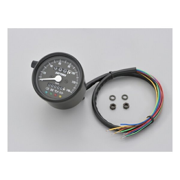 機械式スピードメーター φ60 ブラックボディ/ブラックパネル 140km/h D15626