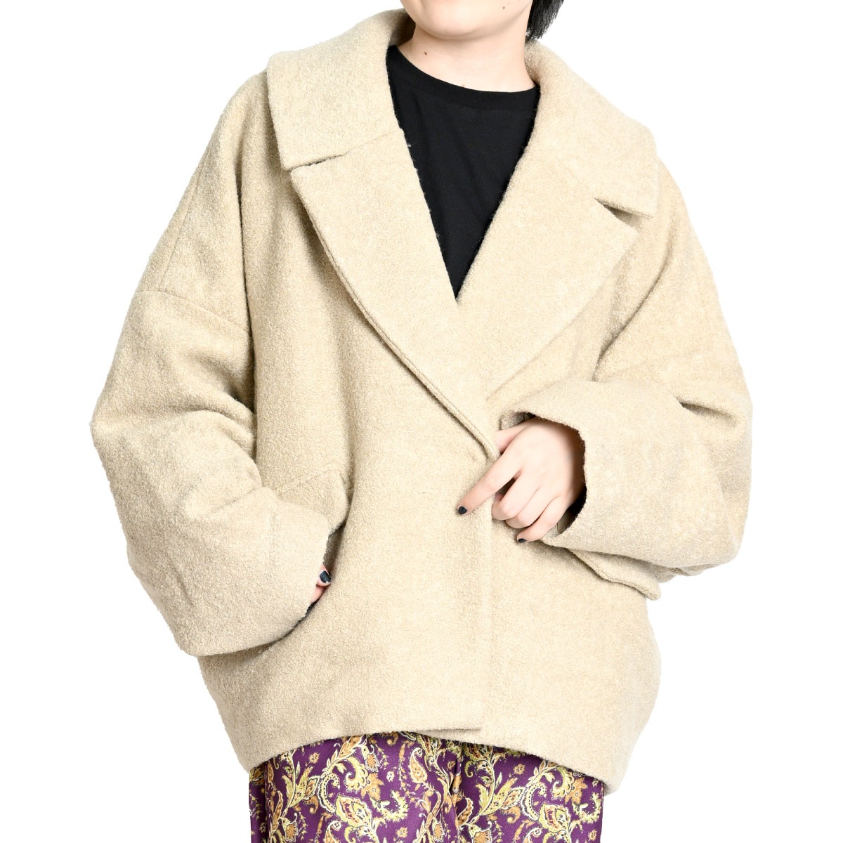 コート レディース アウター オーバー ジャケット 全部が丁度いいミニブークレオーバージャケット ウール入り ジャンパー トレンド 秋 秋冬 冬 上品 きれいめ 長袖