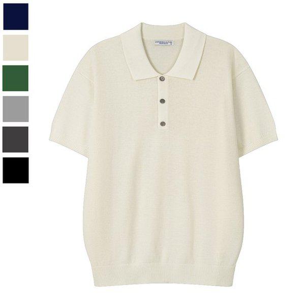 メンズ イズ リネン カラネック プルオーバー 半袖 ニットTシャツ AS-KNH-Q033-アイボリー