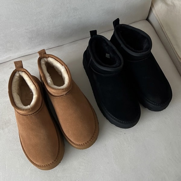 ショートブーツ ムートンブーツ 牛革 モコモコ トラックソール レディース 黒 ベージュ 8,583円