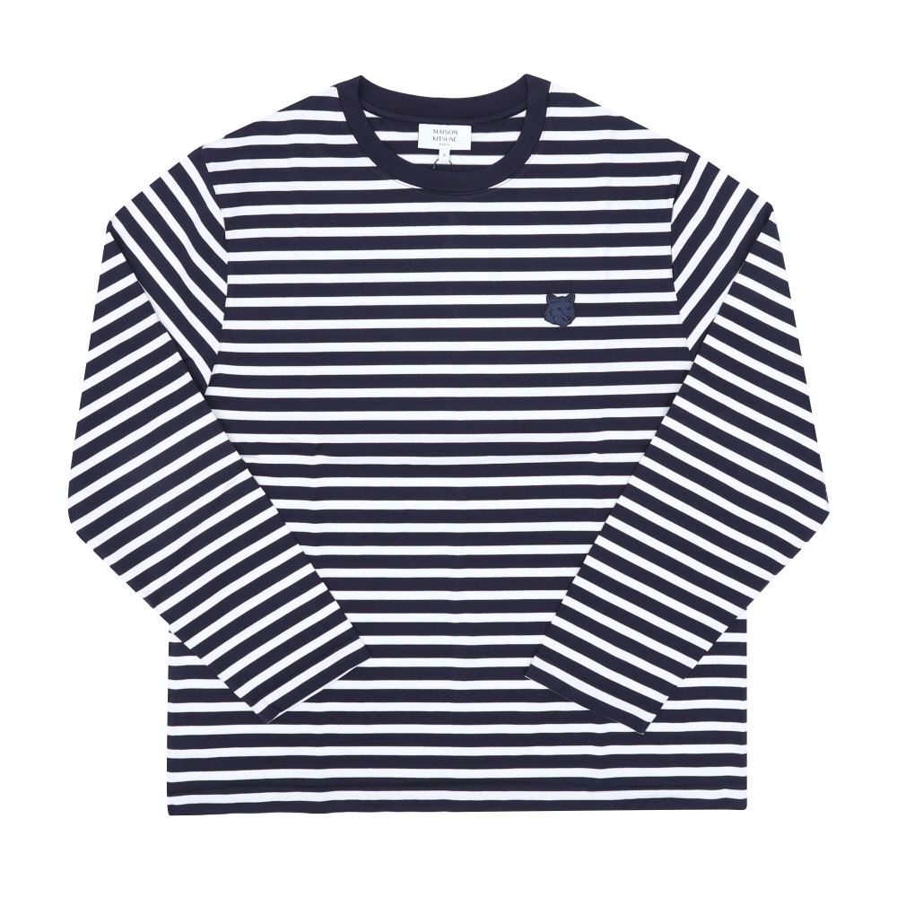 メゾンキツネ メンズロングスリーブTシャツ ボールドフォックスヘッドパッチストライプ PM00122KJ0044