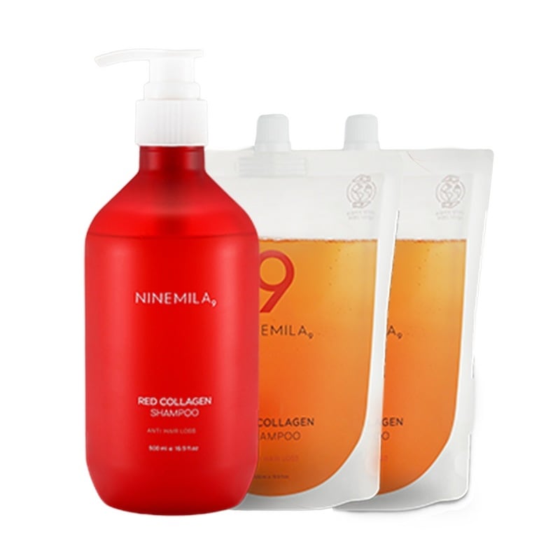 ナインミラーレッドコラーゲンダメージヘア用脱毛シャンプー本品（＋詰め替え追加選択）グリーンローズ香500ml3