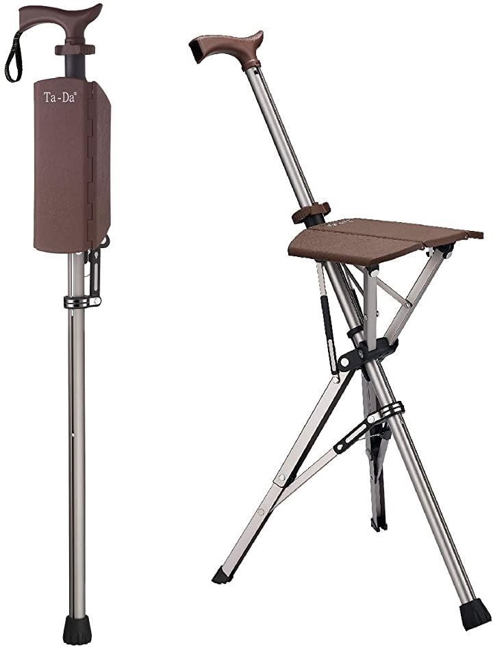 Chair ターダチェア ステッキチェア 杖椅子 椅子になる杖 一脚杖( ブラウン, 杖の長さ：85cm)