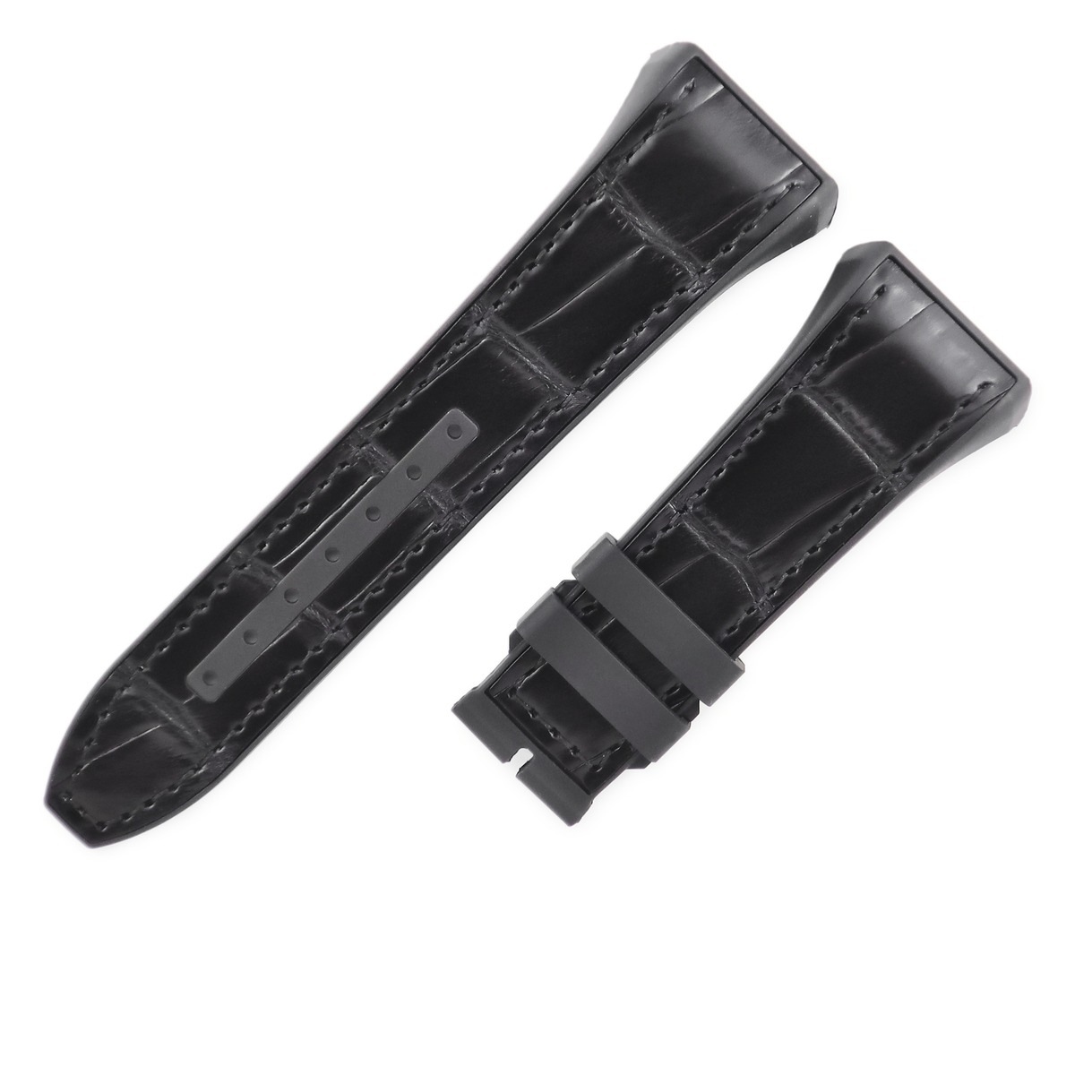 ヴァンガード V45用 クロコ×ラバーバンド メンズ 純正 ベルト バンド ストラップ 替え 28mm 黒 ブラック