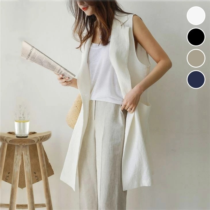 サマーベスト ロング ジレ リネン風 シンプル キレイめ 大人カジュアル 通勤 体系カバー おすすめ おしゃれ レディース トレンド 人気 プチプラ 韓国ファッション 2024春夏新作【letp406
