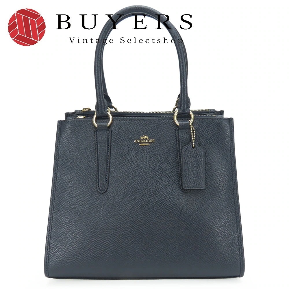 中古 ハンドバッグ クロスビー キャリーオール F14928 レザー ネイビー ゴールド金具 2WAYショルダー 斜め掛け 肩掛け レディース 女性