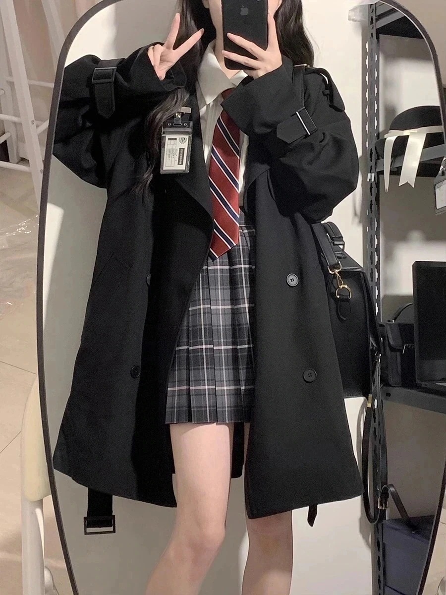 韓国 トレンチコート ジャケット コートの女 ミディアム・ショート 25 ロング ブラック 通勤 甘い レディース アウター イギリス風