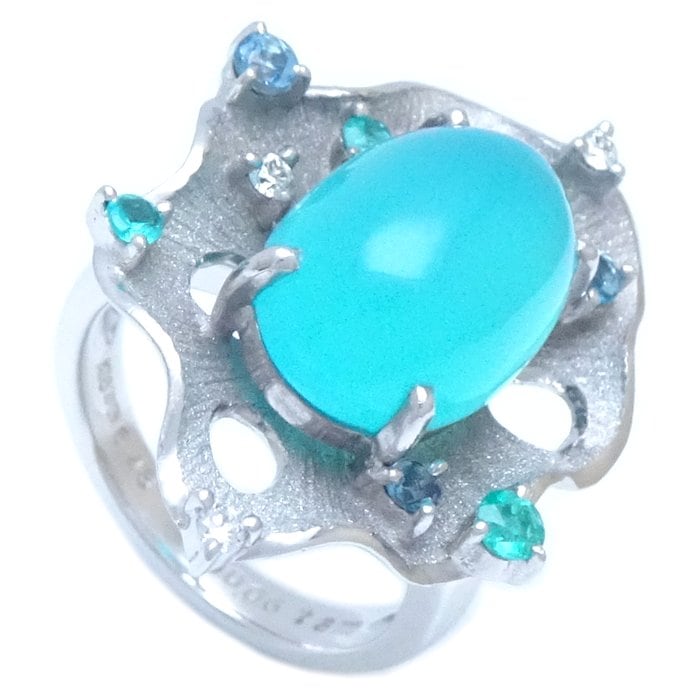 田村宗敬 タムラムネタカ リング 指輪 カルセドニー6.43ct ダイヤモンド0.06ct K18WG ホワイトゴールド/292771【中古】