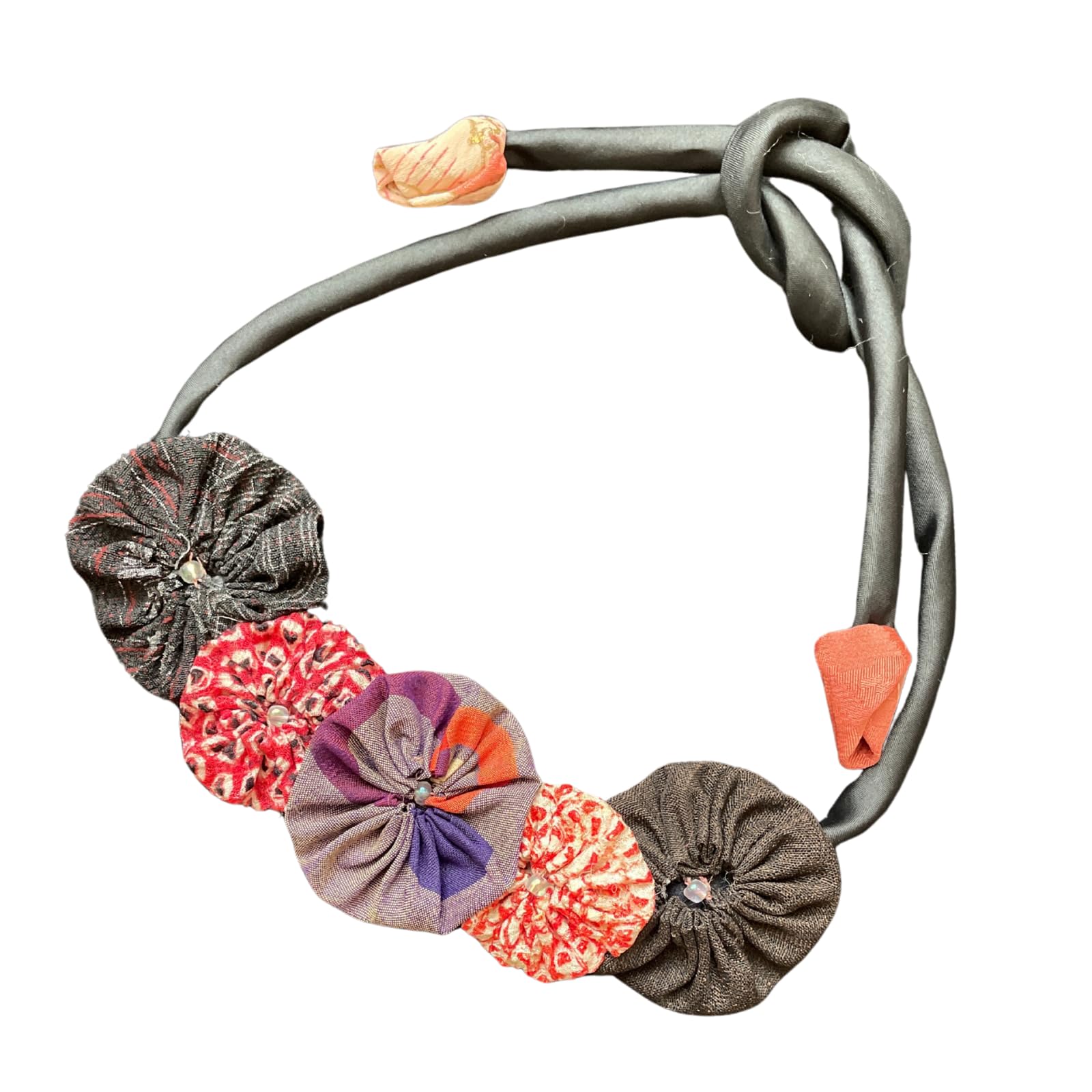 [恵のご縁Blessing Ring] 紫音 一点物 和布チョーカー 絣と古布の花飾り 5,456円