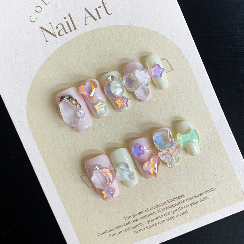 593ネイルベア飾り 和風ネイル 装着可能フェイクネイルパッチ 取り外し可能 ホワイト