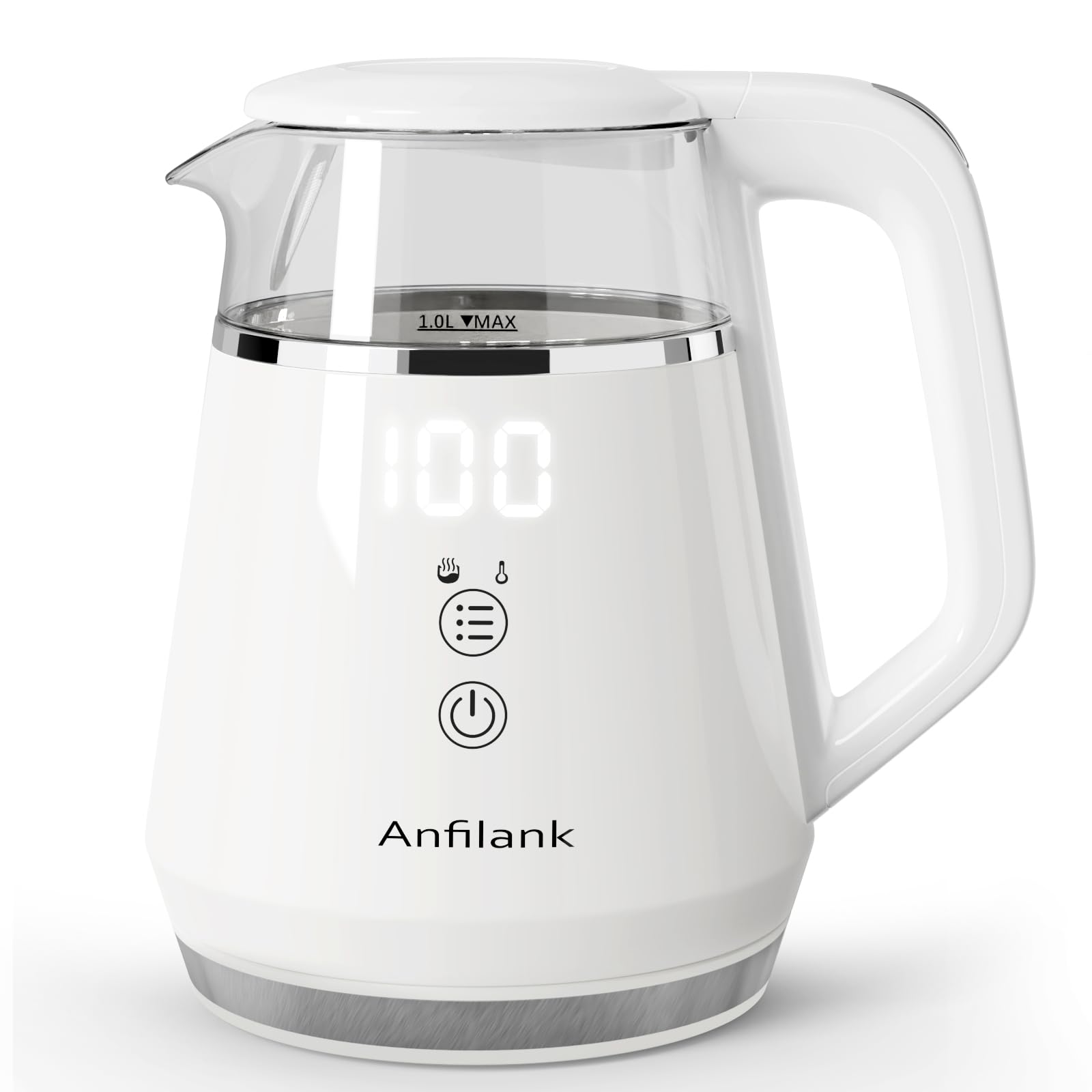 電気ケトル 温度調節 湯沸かしケトル ガラス 1.0L 二重構造 触れても熱くない 12時間保温 メモリー機能 急速沸騰 PSE認証済み お手入れ簡単 メーカー保証 (ホワイト)