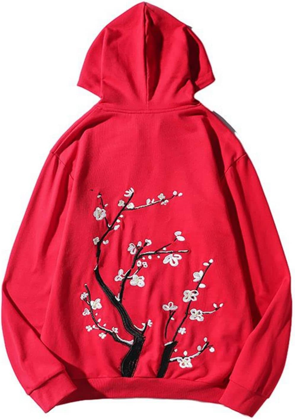 メンズ 4xl 梅の花 刺繍 花柄 レッド パーカー フルオーバー 長袖 レディース ドローストリング付き 春 秋冬服 ビックシルエット 防風防寒 中華風 ユニセックス 結婚式のプレゼント 運動着 通