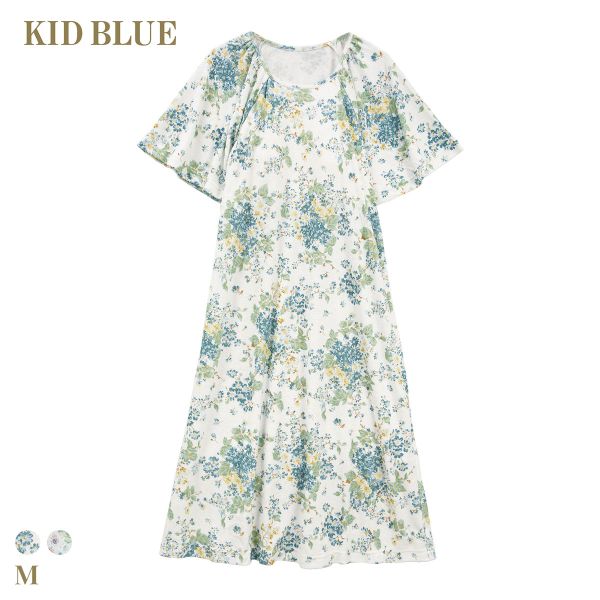 キッドブルー パイルフローラルガーデン ワンピース 半袖 ネグリジェ カップ付　ナイティ ルームウェ