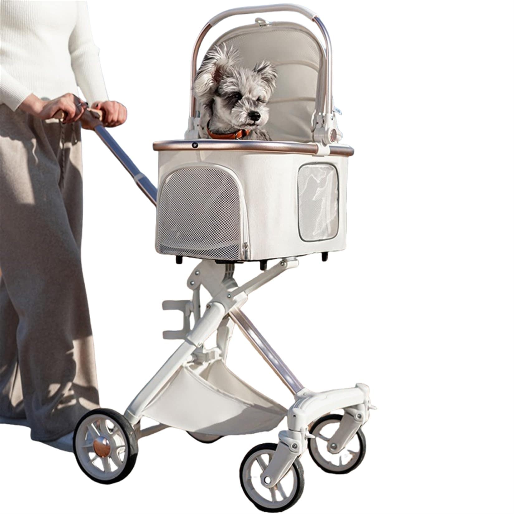 分離型ペットカート 豪華 プリンセス風 ハイシート設計 ワンタッチ折りたたみ式 前輪360回転 ブレーキ付き 衝撃吸収 キャリーバッグ 耐荷重15KG以内 コンパクト 中小型 猫犬兼用 通気 散歩 買