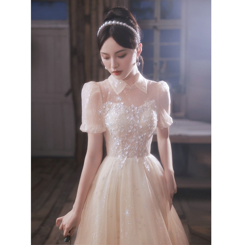 【2枚購入で 3oo円OFF！】シャンパンイブニングドレスレディースバンケットスタイル婚約誕生日プチプリンセスドレス学生頼りになる小さなドレス