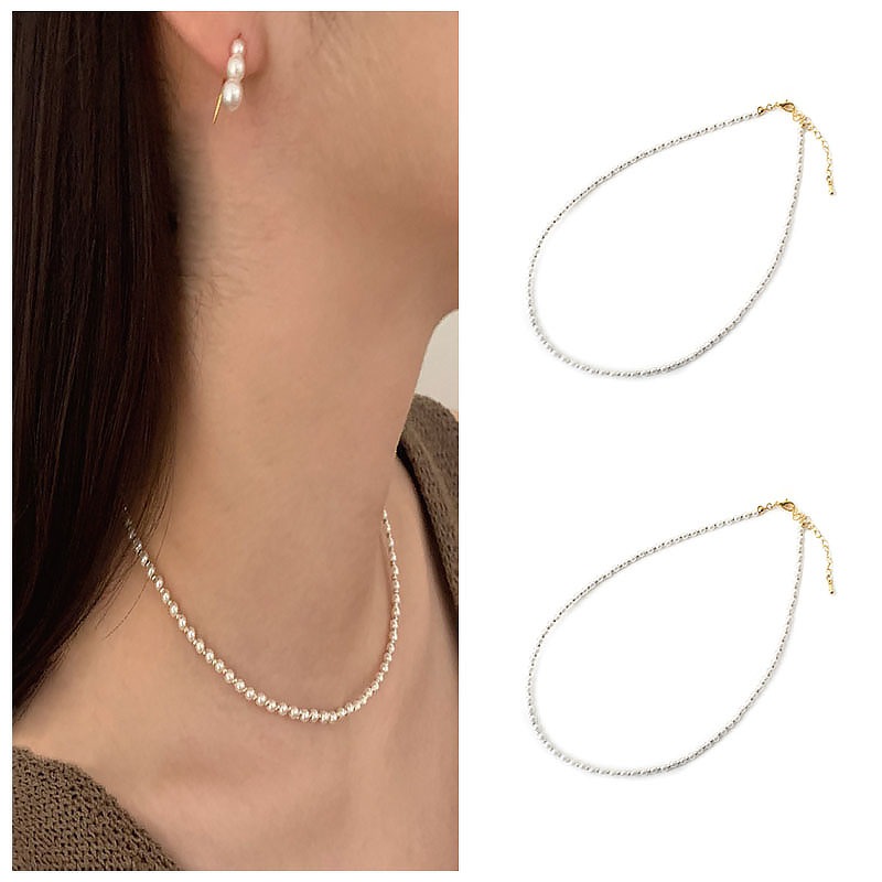 制作7日 SF009 Basic Pearl Silver Ball Necklace