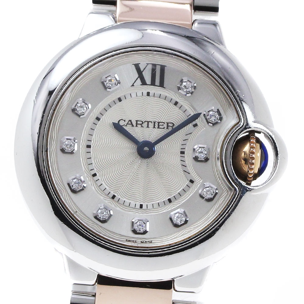 カルティエ CARTIER WE902030 バロンブルーSM K18PGコンビ 11Pダイヤ クォーツ レディース _826844【中古】