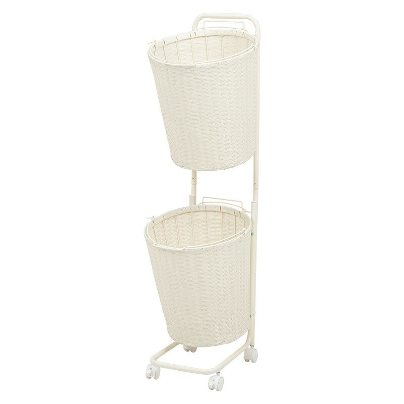 ランドリーラック（ホワイト）　RAN-2431WH色柄物や汚れた洗濯物を分けて溜められるランドリーワゴンバスケットは持ち運べて便利