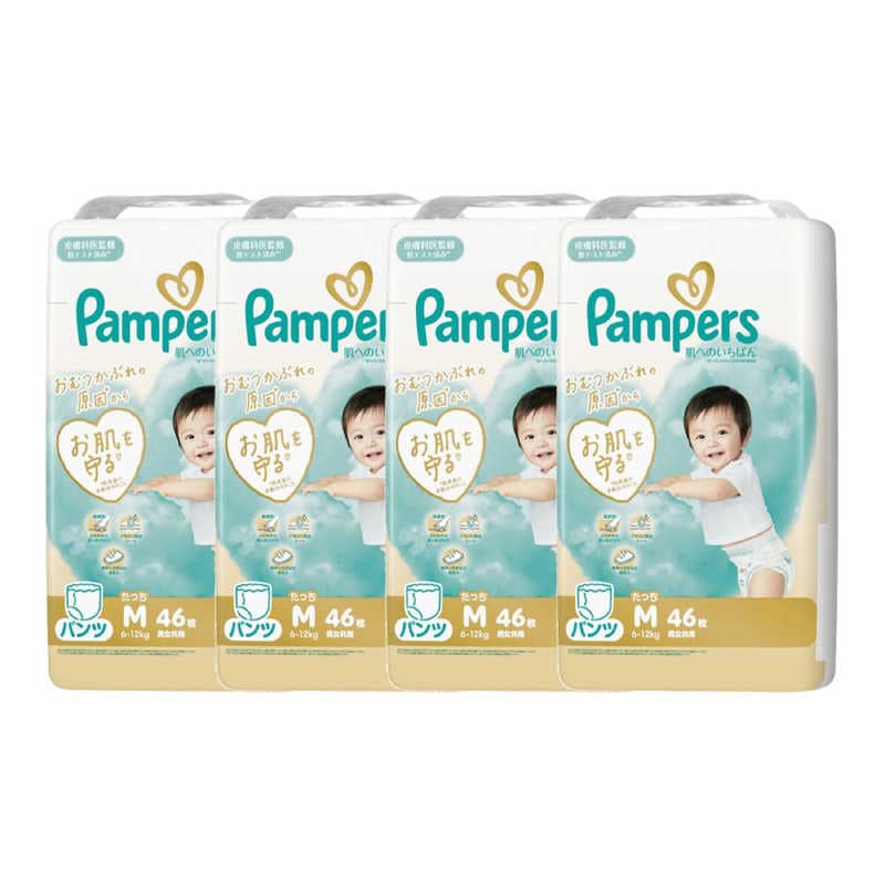 P＆G　(ケース販売) パンパース 肌へのいちばんパンツ スーパージャンボMたっち(6-12kg) 46枚×4個　PMハダパンSJMTCS
