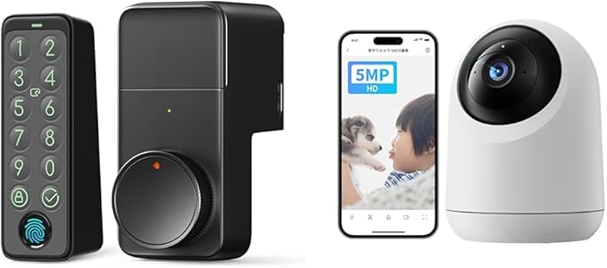 ロックプロ+指紋認証パッドセット 防犯カメラ 500万画素 スマートロック スマートキー オートロック 監視カメラ 動体検知 双方向音声通話 アプリ通知 自宅の状態を常に遠隔確認 監視動作モードとプラ