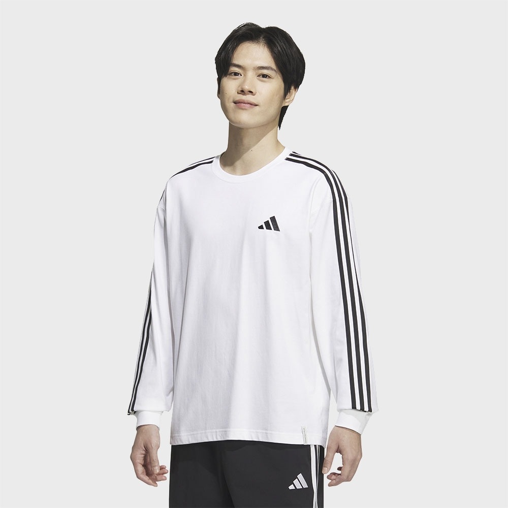 アディダスエッセンシャル+ ルーズフィット 3S ロングスリーブ Tシャツ-ホワイト/JW6937