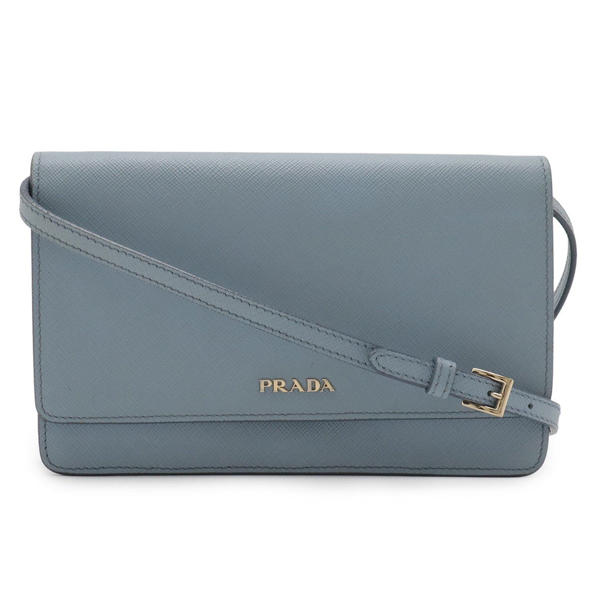 SAFFIANO サフィアーノ ショルダーウォレット ショルダーバッグ 2WAY クラッチバッグ レザー ライトブルー 水色 ゴールド金