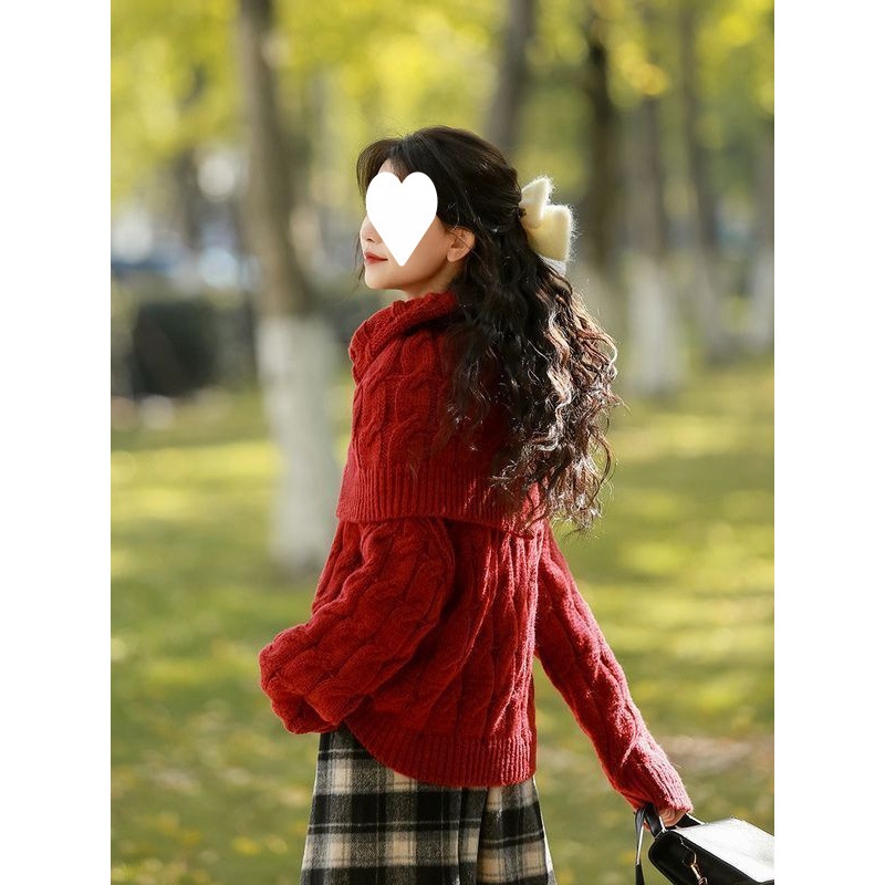 レッド タートル ネック 厚手セーター レディース レイジー スタイル ツイスト クリスマス スタイル セーター 11