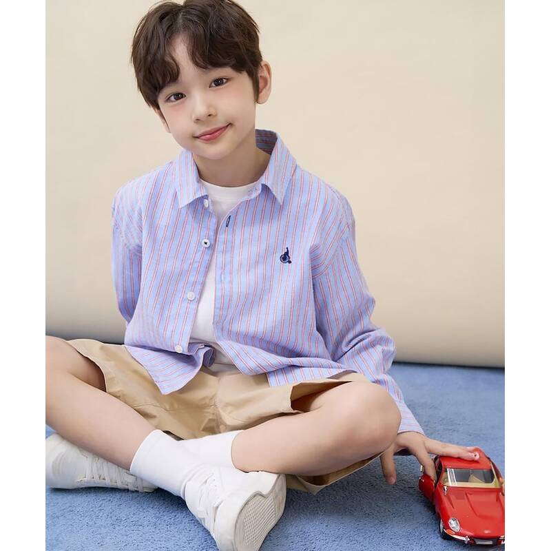 ビーンポールキッズ BEANPOLE KIDS クラシック リネン マルチストライプ シャツ スカイブルー (BI6364UE1Q) BI6364UE1Q 350013