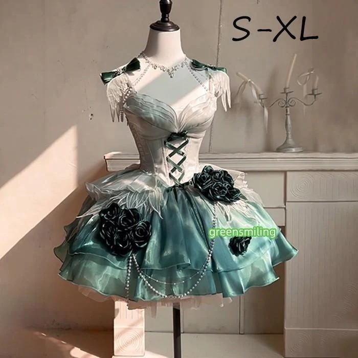 ワンピース ロリータ Lolita アンバーグリーン パフスカート S M L XL おしゃれ コスプレ お嬢様 パーティー プレゼント イブニングドレス