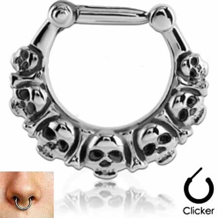 ボディピアス 14G スカルセプタムクリッカー 14ゲージ ドクロ ガイコツ 髑髏 鼻ピアス メンズ レディース 軟骨 ヘリックス 簡単 装着 男性 女性 ワンタッチ 骸骨 sep22