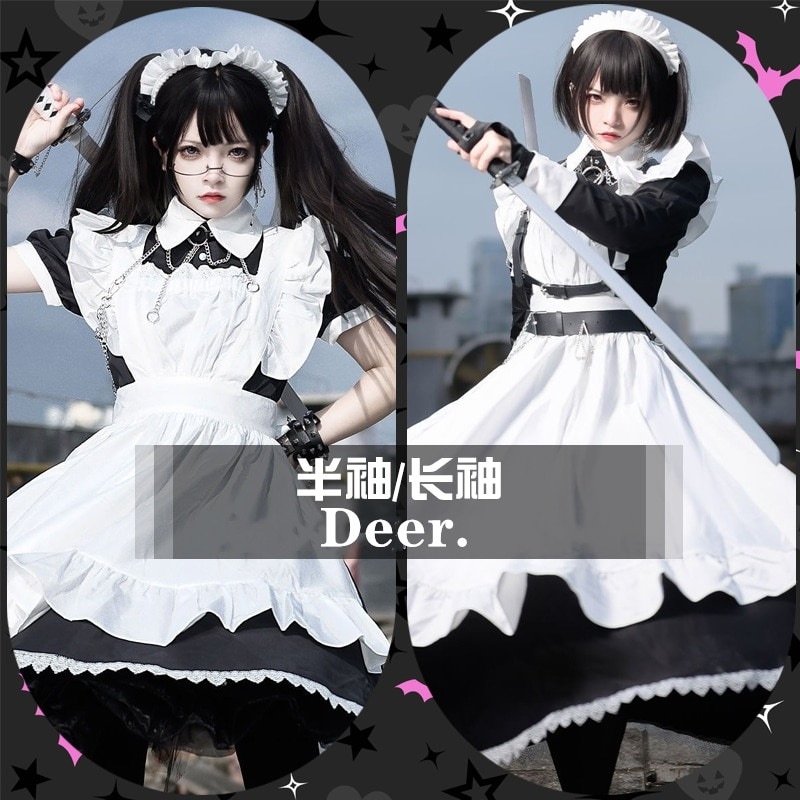 新作登場 暗黒系クリスマスハロウメイド服伝統的なメイドのロングスカートな大きいサイズのロング丈学院祭用 二次元服 ロリスーツ コスプレ