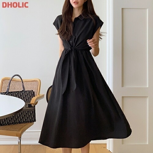 [メガ割りSALE]ロングノットフレアウエストゴムポケットワンピース