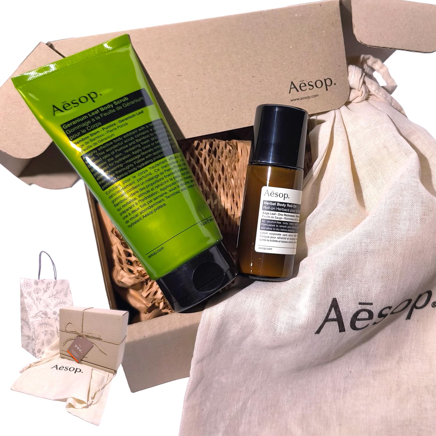 [ラッピング済み/ギフトセット] Aesop イソップ ギフト セット ゼラニウム ボディスクラブ イソップ ボディ ロールオン ボディケア 美容 プレゼント 贈り物 [並行輸入品] (1set 2