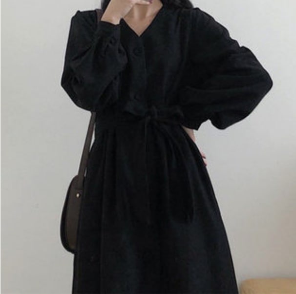 ワンピース デート フレアワンピース ロング ロング丈 袖あり 長袖 Vネック 無地 春 秋 10代 個性的 ブラック S M L XL 2XL 3XL こなれ感 エレガント クール モード系 5,314円