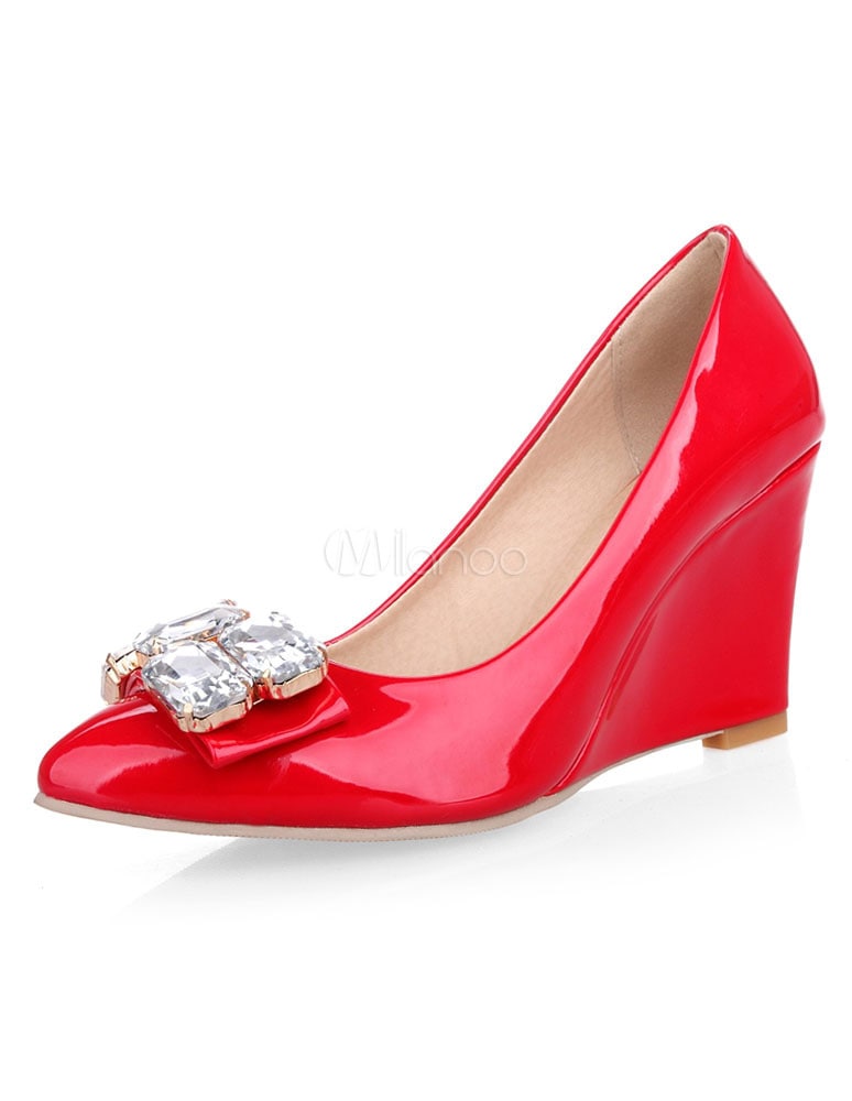 ポインテッドトゥ施釉PUファンタスティックファッションウェッジシューズ