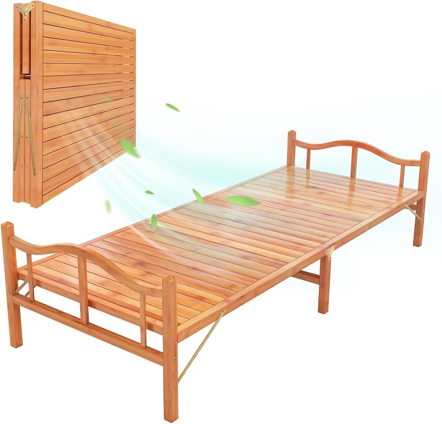 折りたたみベッド 完成品 竹庭 ベッドフレーム 天然竹製 シングル 耐荷重約200kg 通気性高い (横幅80cm)
