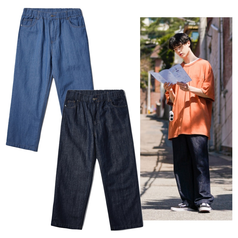 【FP142】★韓国大人気★FP GRADE WIDE DENIM PANTS Qoo10] FP142 FP Light denim wide : メンズファッション