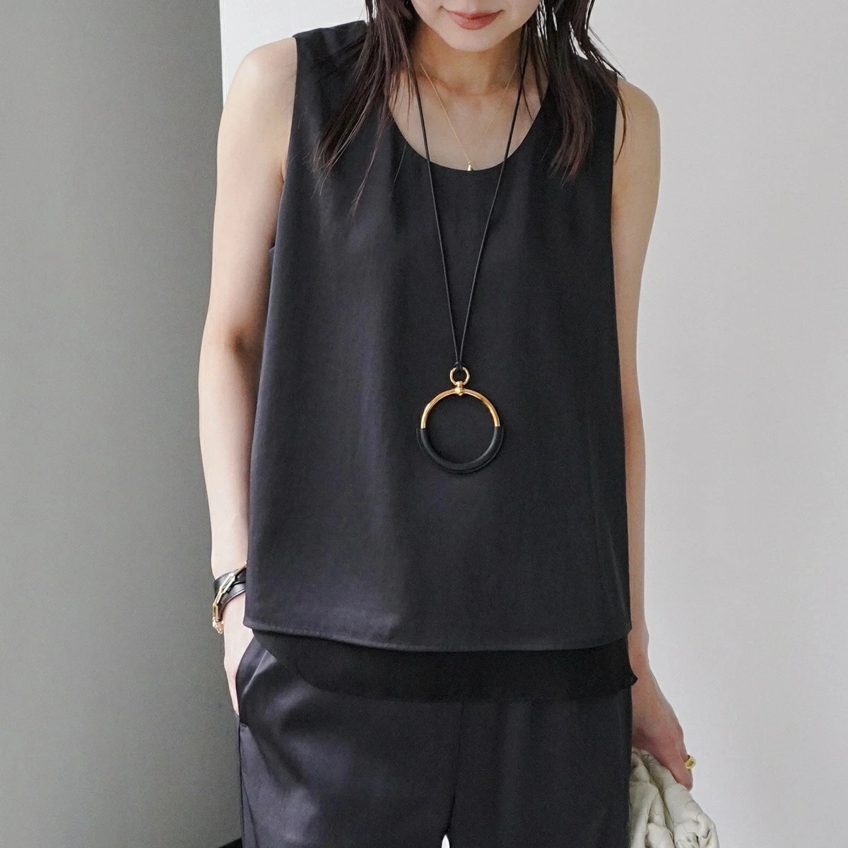MICA&DEAL マイカ＆ディール タンクトップ satin tunk top 0125101058 レディース サテン ノースリーブ BLACK